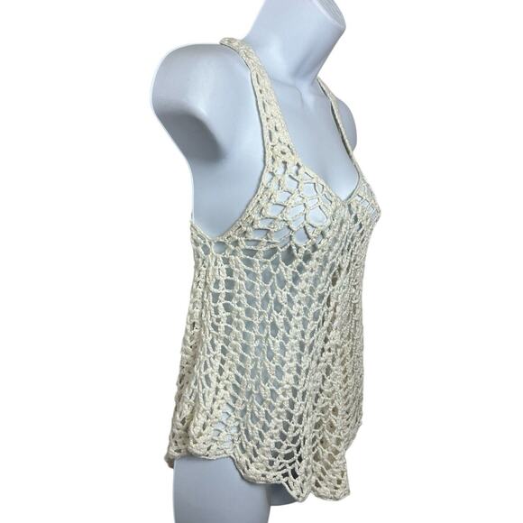 Vivid Importers of NY Open Knit Tank Top Sz Small Cream Layering Blouse Festival - Picture 2 of 5